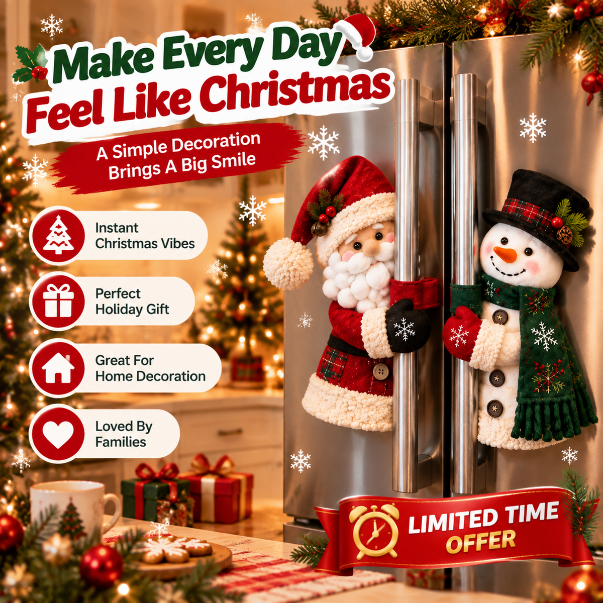 🎅 Santa & Snowman Christmas Fridge Handle Decorations