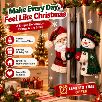 🎅 Santa & Snowman Christmas Fridge Handle Decorations
