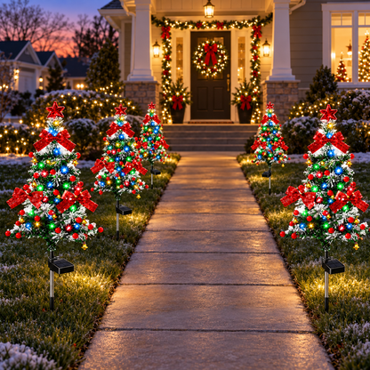 🎄 4-Pack Solar Christmas Tree Lights – Outdoor Pathway Holiday Decor