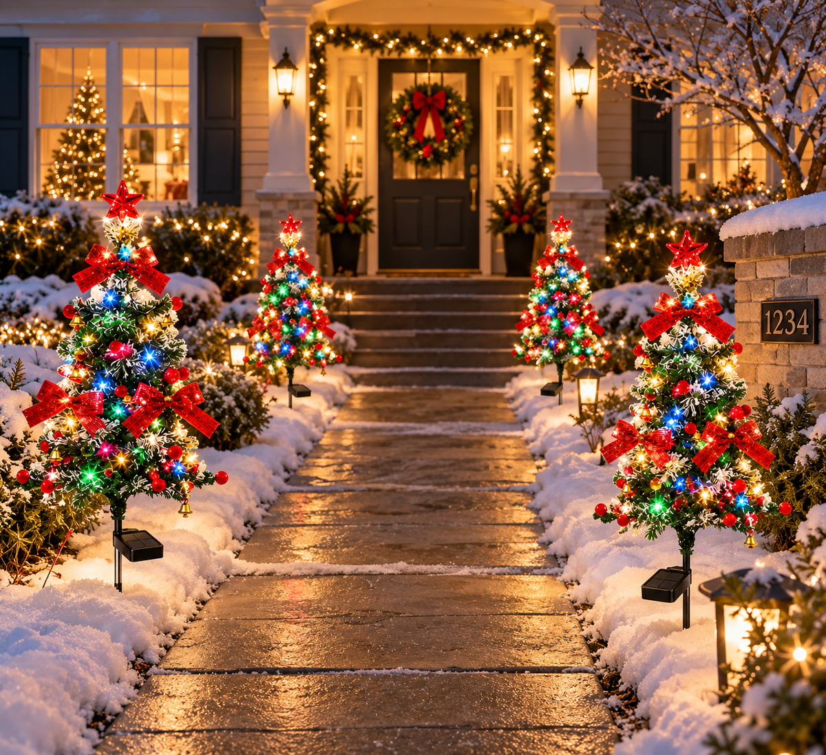 🎄 4-Pack Solar Christmas Tree Lights – Outdoor Pathway Holiday Decor