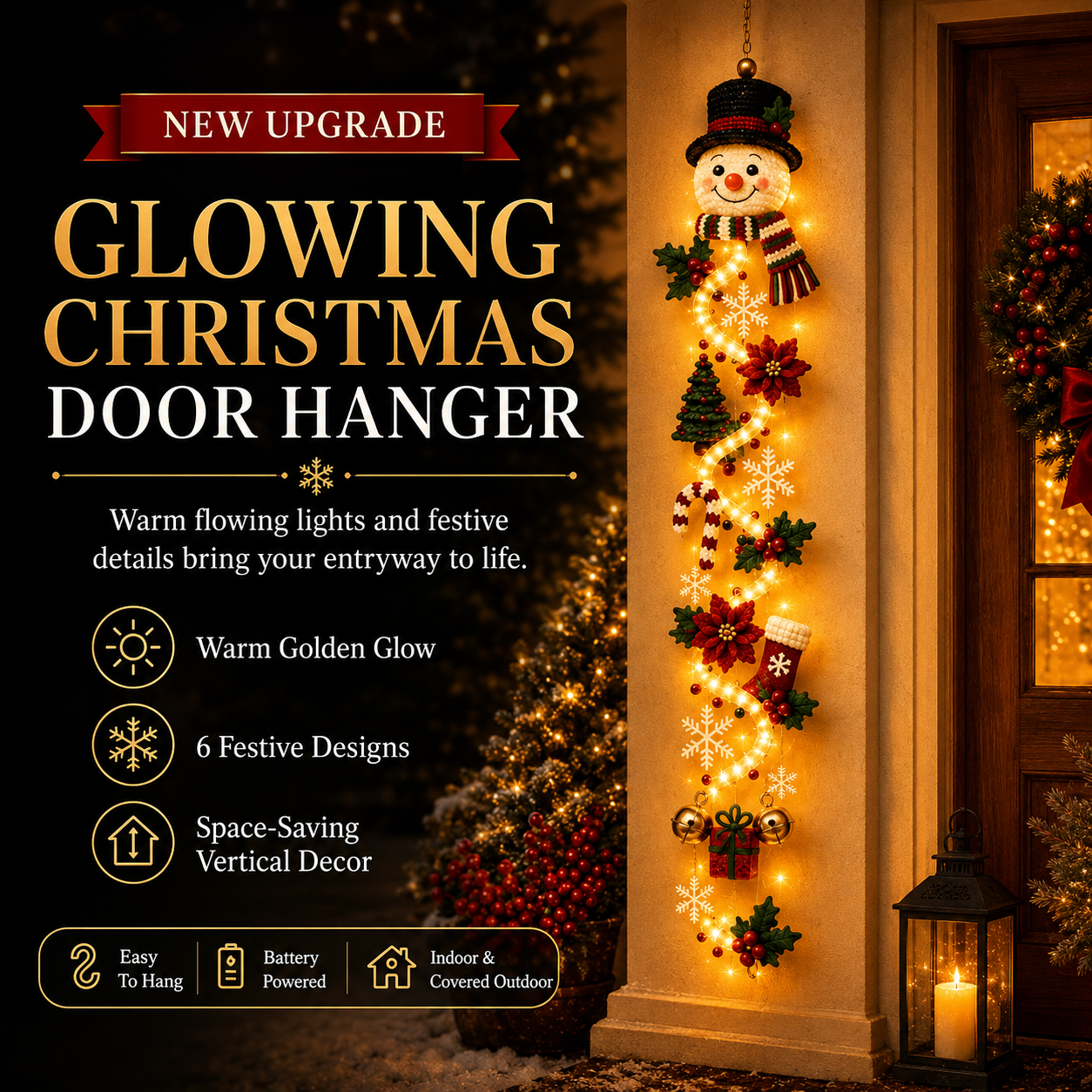 ⏳Christmas New Arrivals Sale 49%OFF🎄Light-Up Christmas Door Hanger – 6 Festive Designs with Warm Holiday Glow ✨