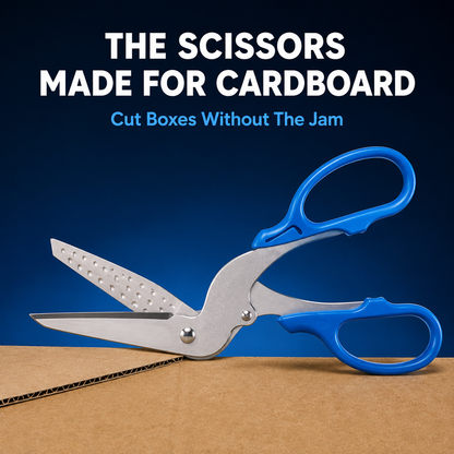 ✂️ Anti-Jam Multi-Purpose Cardboard Scissors – Cut Boxes, Tape & Labels with Less Struggle