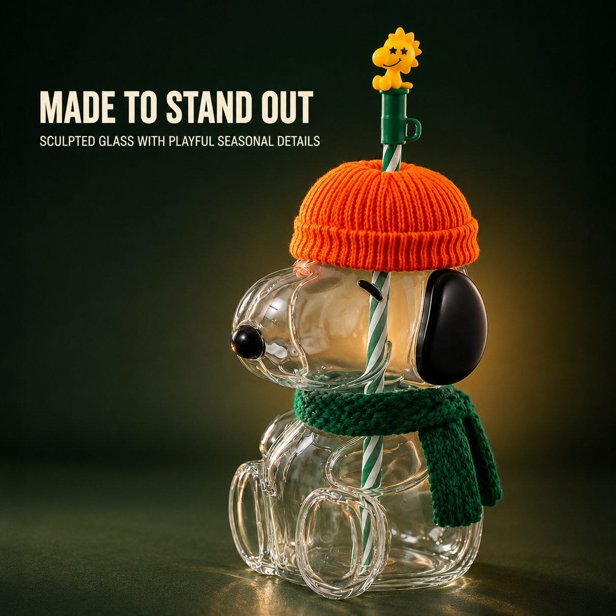 🍂 Cozy Beagle-Shaped Glass Cold Cup with Straw & Cozy Fall Knit Accents