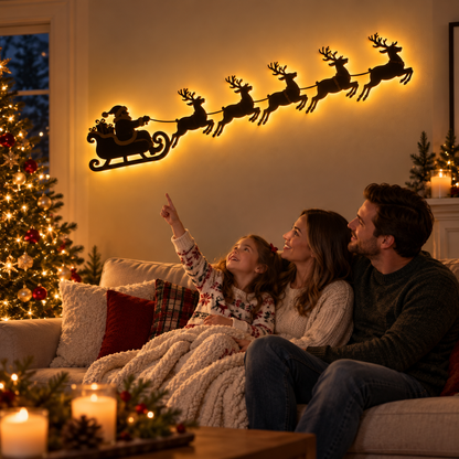 Santa & 6 Reindeer LED Wall Décor – Peel, Press & Glow