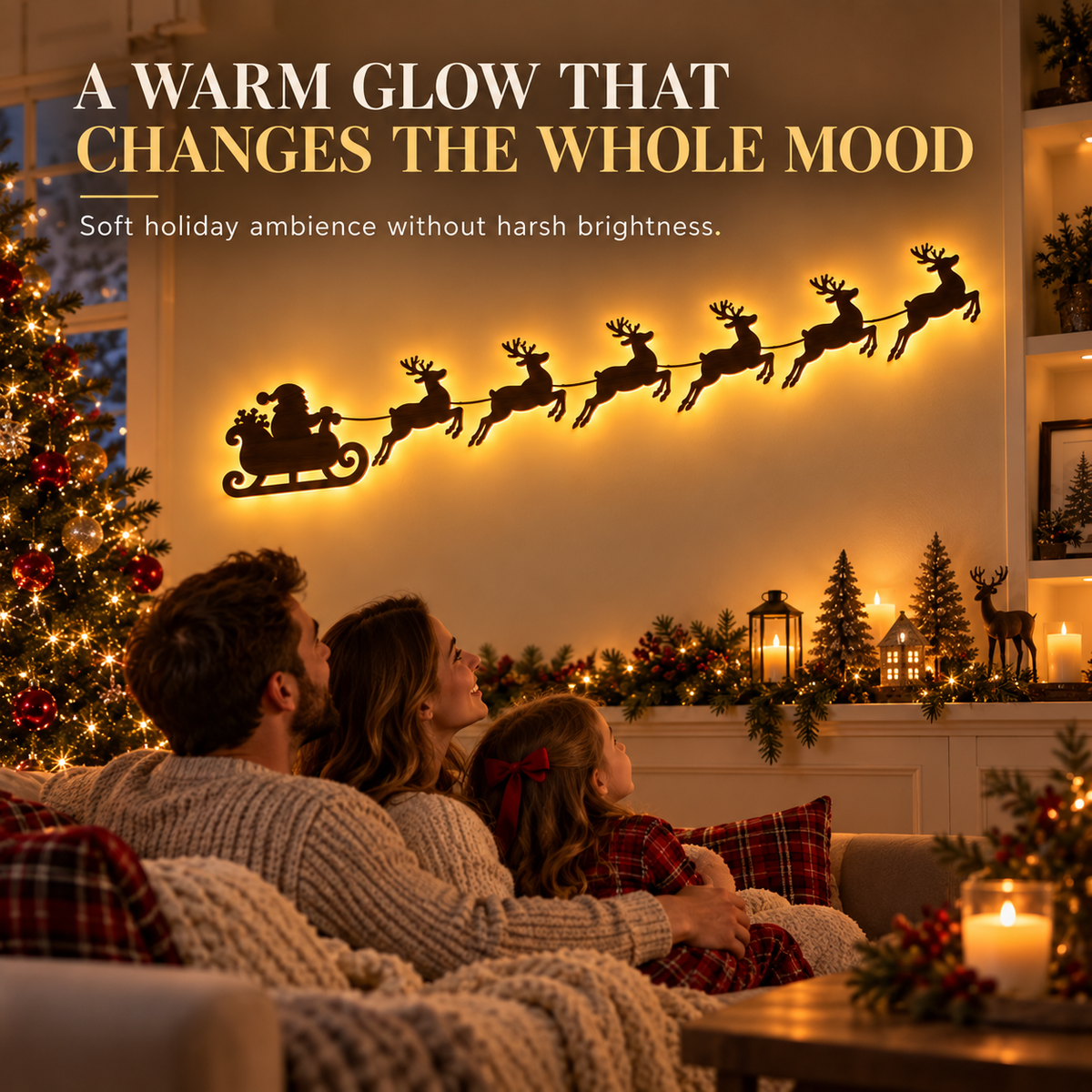 🦌✨Santa & 6 Reindeer LED Wall Décor – Peel, Press & Glow