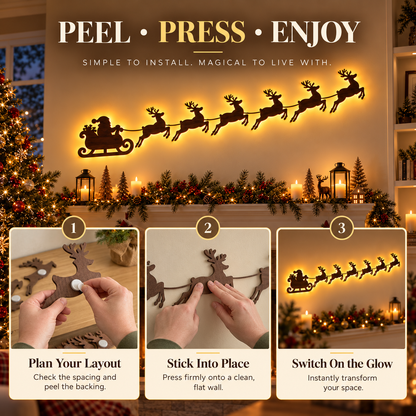 Santa & 6 Reindeer LED Wall Décor – Peel, Press & Glow