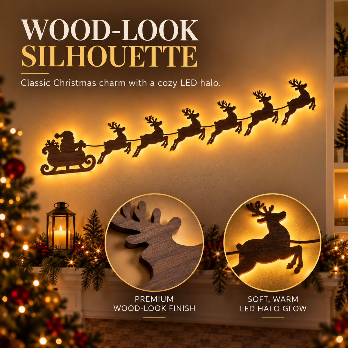🦌✨Santa & 6 Reindeer LED Wall Décor – Peel, Press & Glow