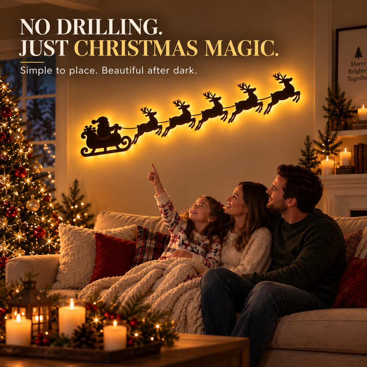 🦌✨Santa & 6 Reindeer LED Wall Décor – Peel, Press & Glow