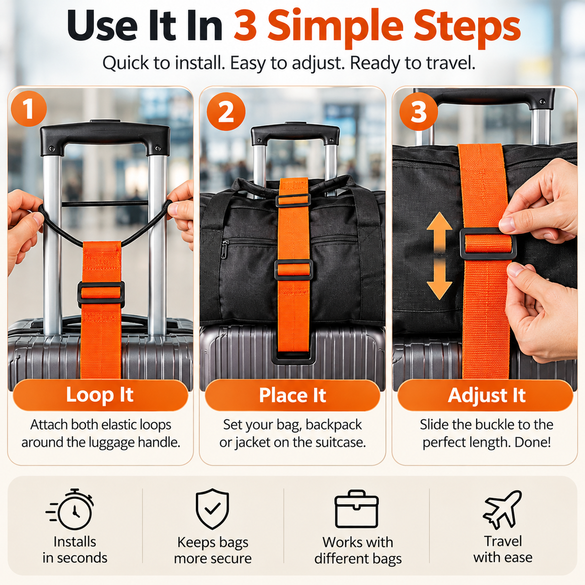 2 Pack💥Multi Use Strong Adjustable Luggage Connector Straps