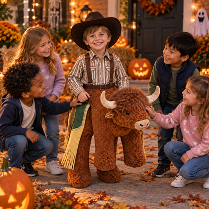 🤠Kids Rodeo Bull Ride-On Costume – Cowboy Halloween Costume