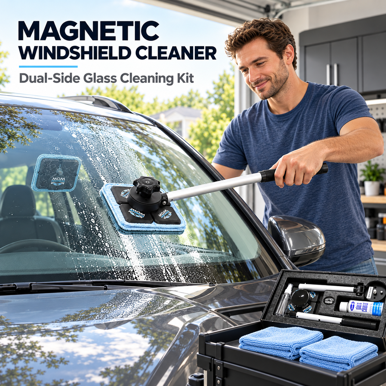 🚗Dual Magnetic Car Windshield Cleaner | Streak-Free Auto Glass Cleaning Kit