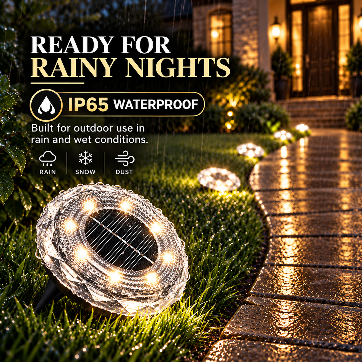 💡Crystalline Ripple Solar Ground Lights – Outdoor Pathway Lighting