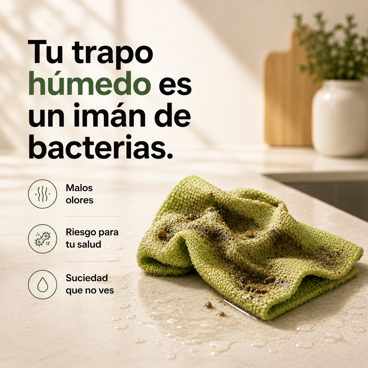 Original Bvuyomi LuneaClean gallery image illustrating a visibly soiled damp cleaning cloth and its associated cleaning concerns