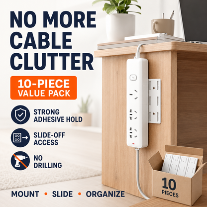🔌10 Counts Punch-Free Power Strip Holder – Peel, Stick & Organize