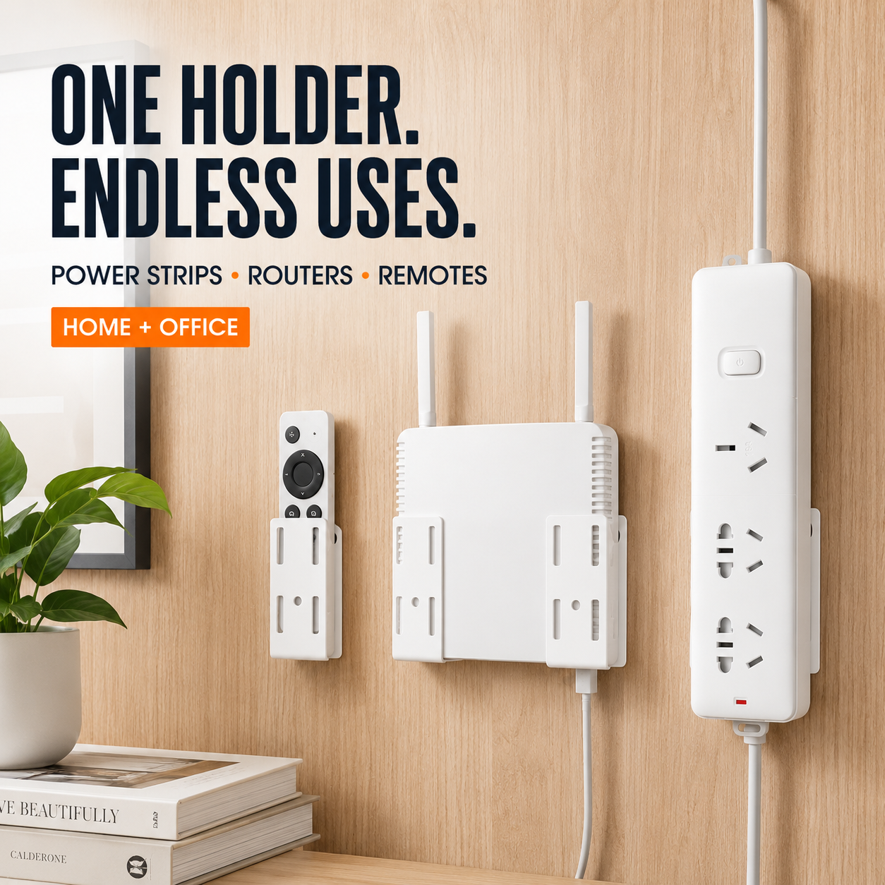 🔌10 Counts Punch-Free Power Strip Holder – Peel, Stick & Organize