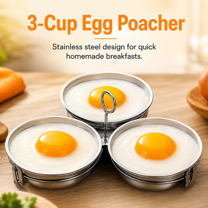 🍳 3-Cup Stainless Steel Egg Poacher – Egg Steamer Set