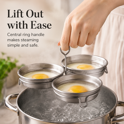 🍳 3-Cup Stainless Steel Egg Poacher – Egg Steamer Set