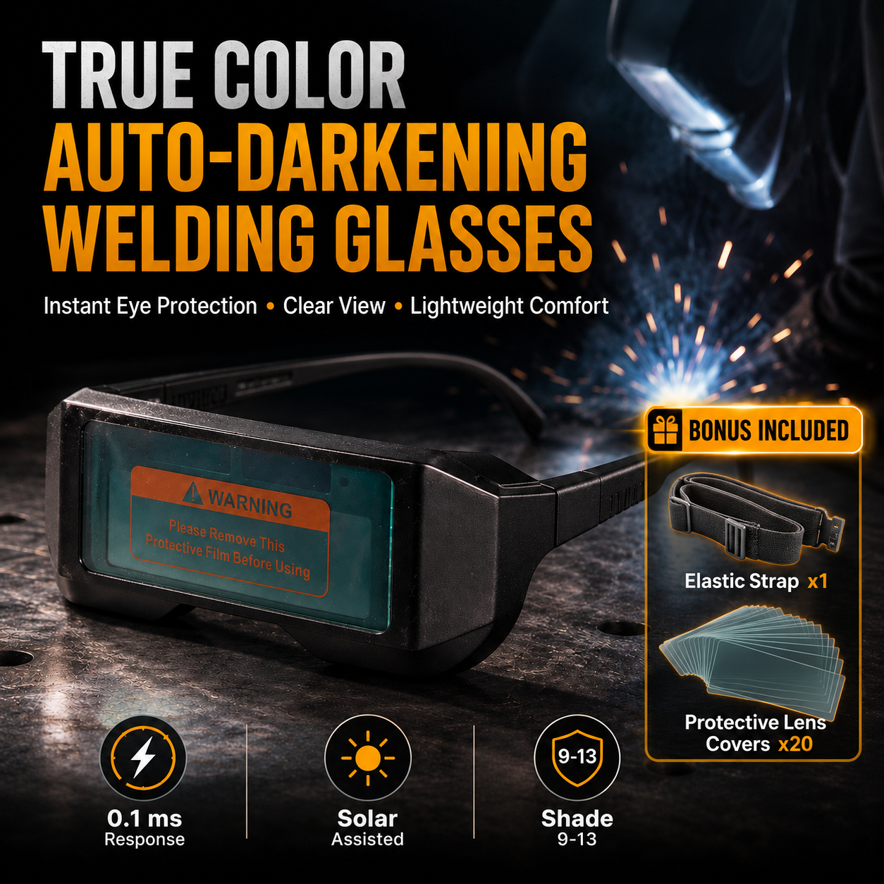 🔥 Auto Darkening Welding Glasses ✨ Smart Eye Protection With True Color Vision & Instant Lens Response