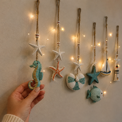 🌊 Seaside Glow Wall Hangings – 7-Piece Coastal Nautical Decor Set