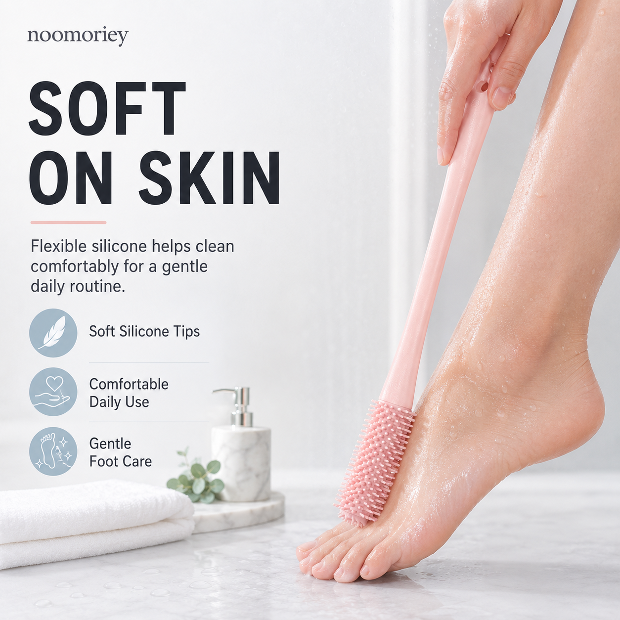 🦶 Long-Handle Silicone Foot Cleaning Brush – Easy Shower Foot Scrubber