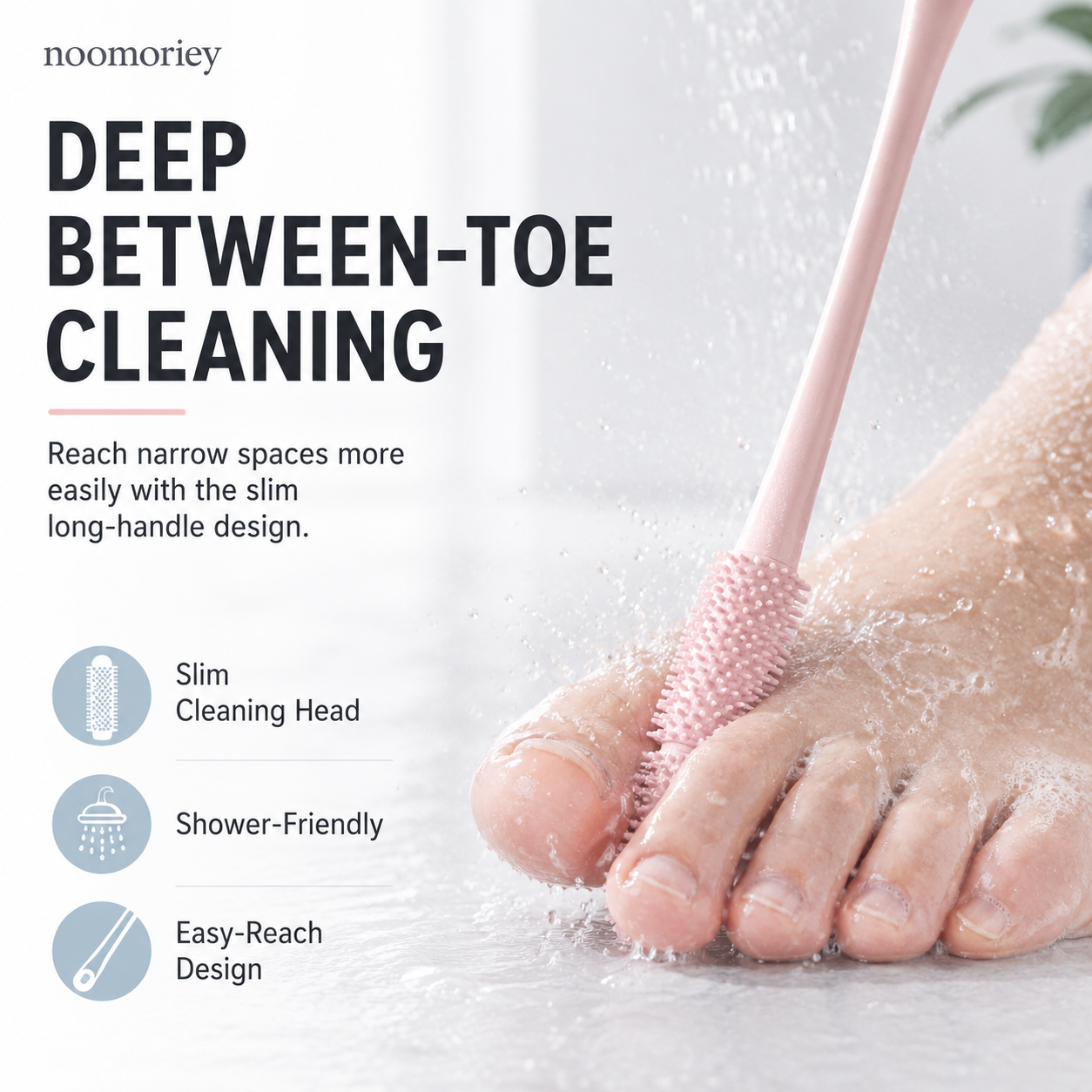 🦶 Long-Handle Silicone Foot Cleaning Brush – Easy Shower Foot Scrubber