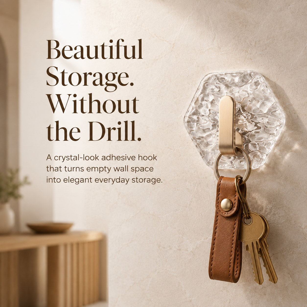 Glacier Ripple No-Drill Adhesive Hooks – Crystal-Look Decorative Wall Storage