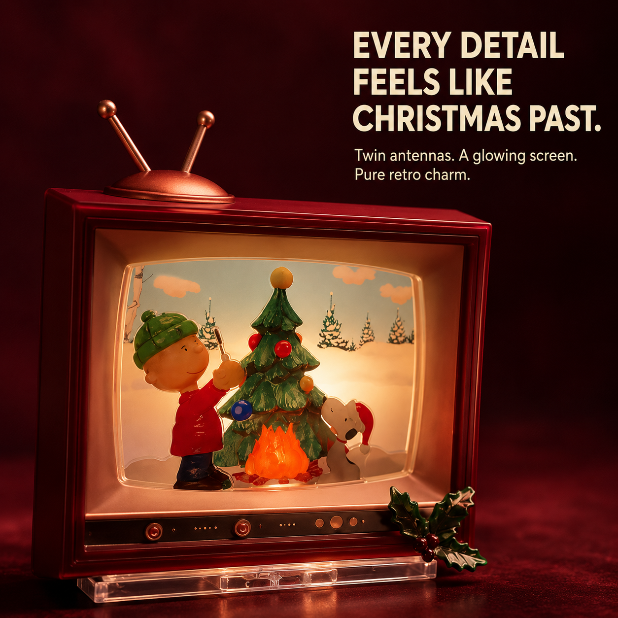 Close-up details of retro Christmas TV night light