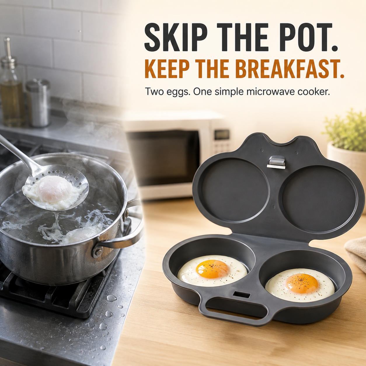 Easy Egg Duo™ – 2-Egg Microwave Poacher for Fast, Café-Style Breakfasts 🍳