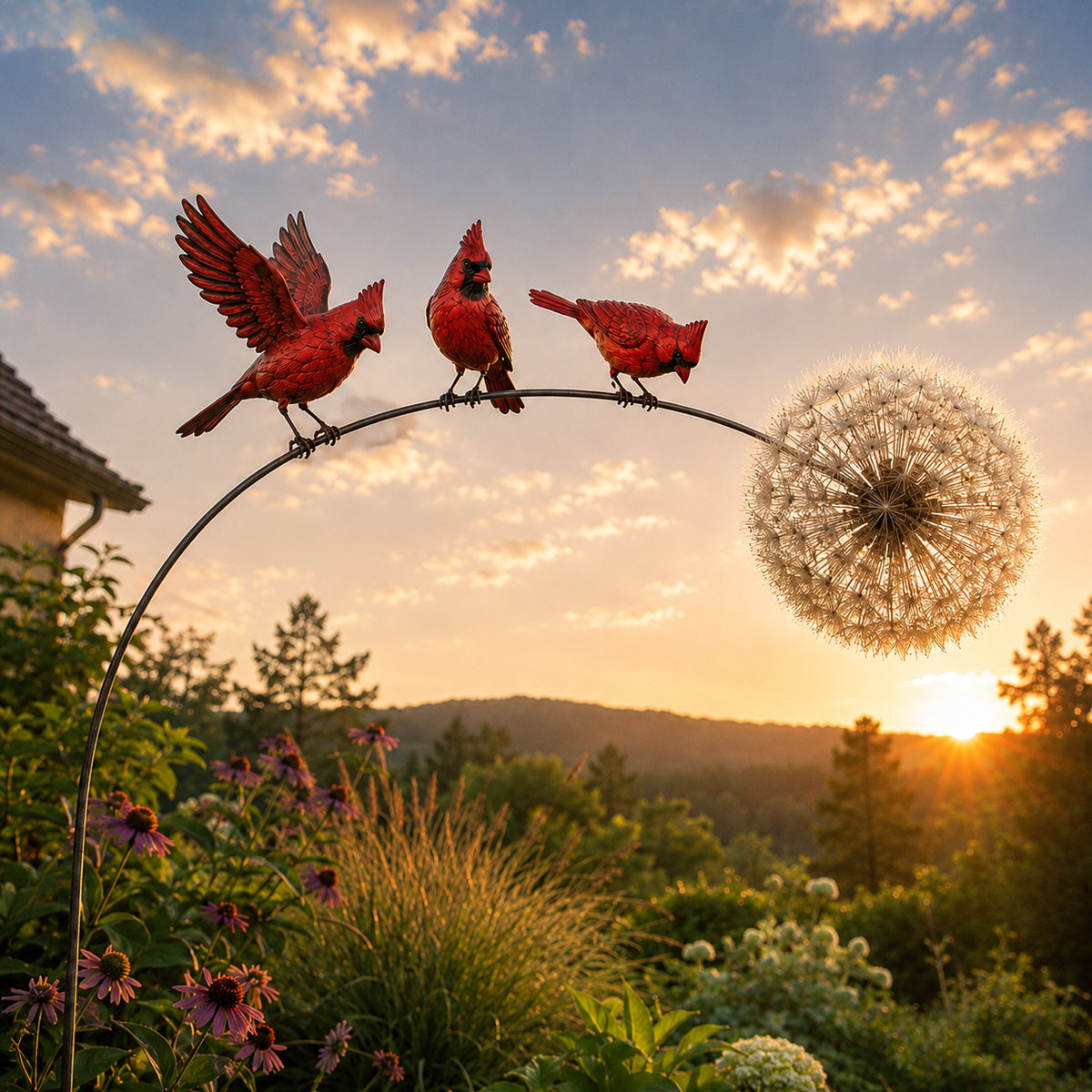Hummingbird & Dandelion Garden Stake – Handcrafted Metal Yard Art