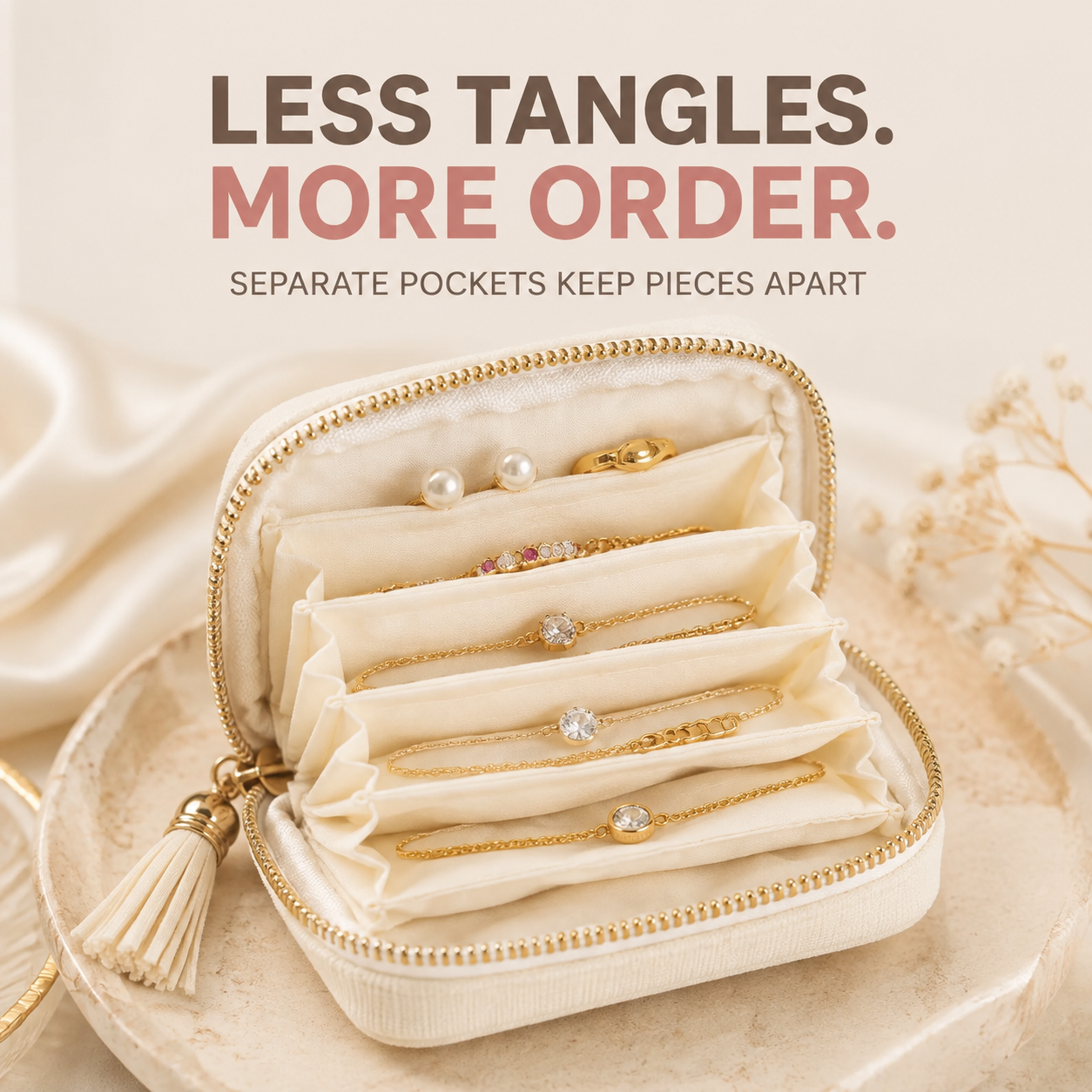 💎Luxe Velvet Travel Jewelry Organizer – 5-Compartment Tangle-Free Storage Bag with Secure Tassel Zipper ✨