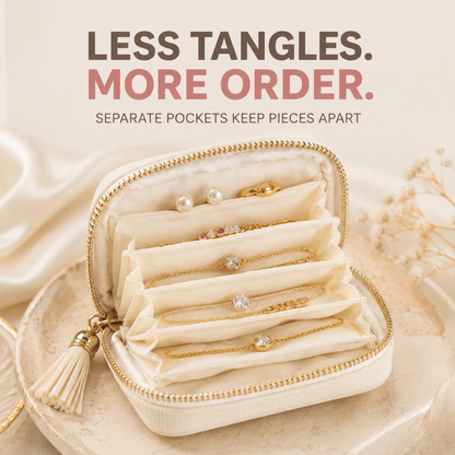 💎Luxe Velvet Travel Jewelry Organizer – 5-Compartment Tangle-Free Storage Bag with Secure Tassel Zipper ✨