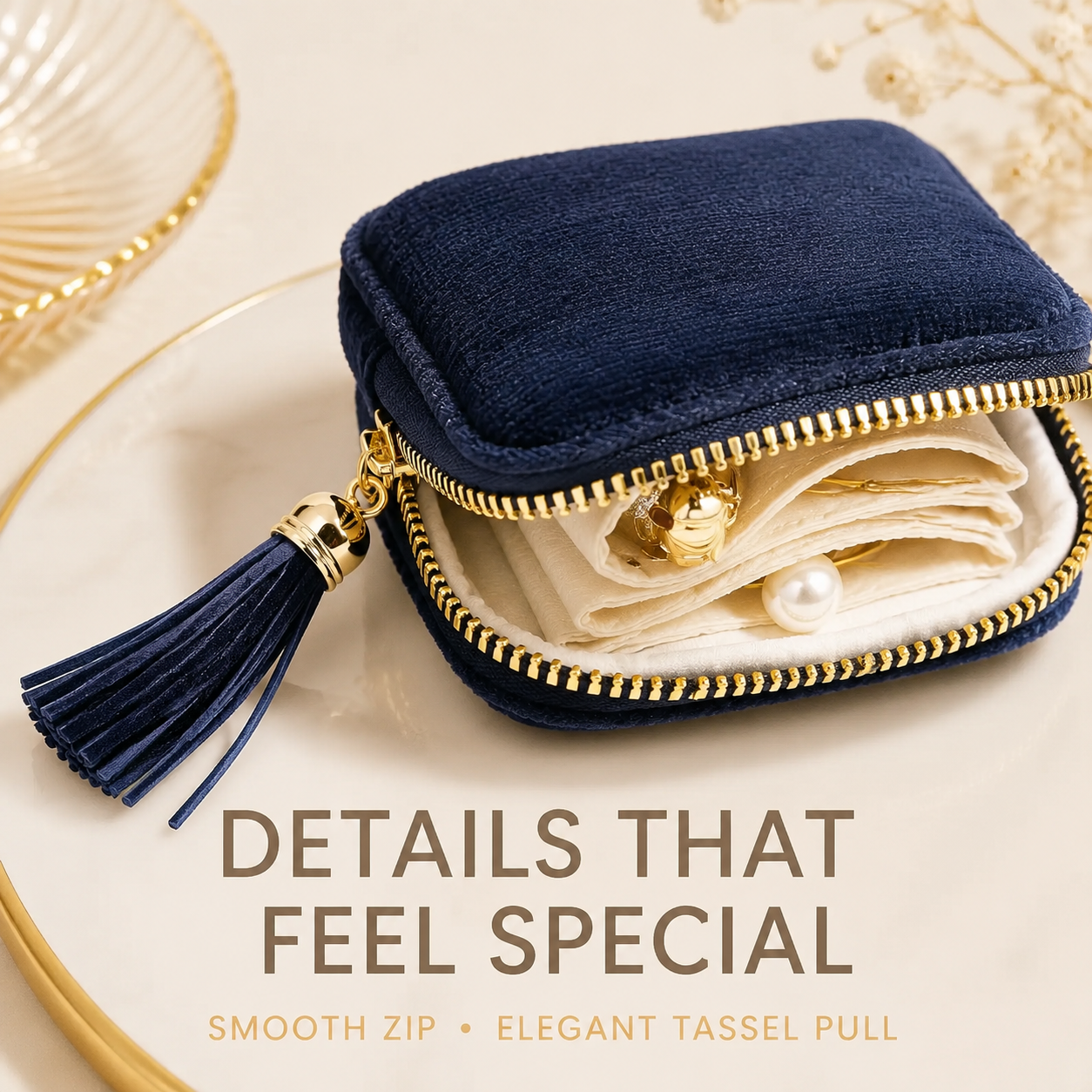 💎Luxe Velvet Travel Jewelry Organizer – 5-Compartment Tangle-Free Storage Bag with Secure Tassel Zipper ✨
