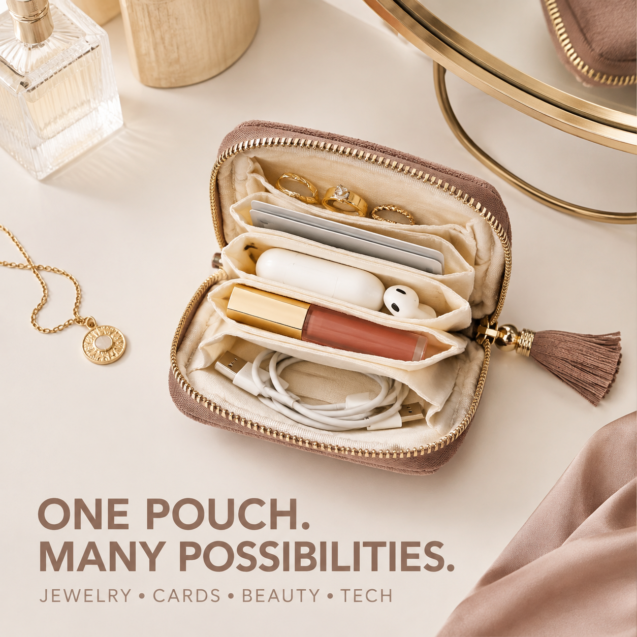 💎Luxe Velvet Travel Jewelry Organizer – 5-Compartment Tangle-Free Storage Bag with Secure Tassel Zipper ✨