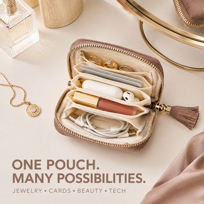 💎Luxe Velvet Travel Jewelry Organizer – 5-Compartment Tangle-Free Storage Bag with Secure Tassel Zipper ✨