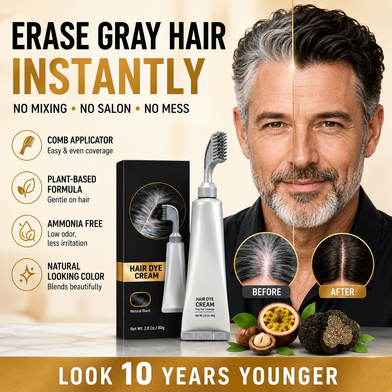 🔥Hot sell TODAY | Instant Gray Coverage Hair Dye Comb for Men & Women.