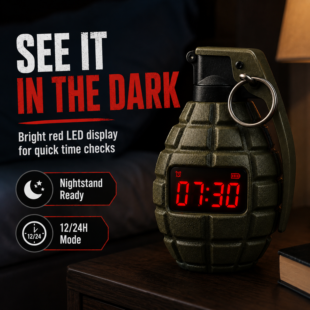 💣 Tactical Grenade Alarm Clock | Loud Interactive Alarm for Heavy Sleepers