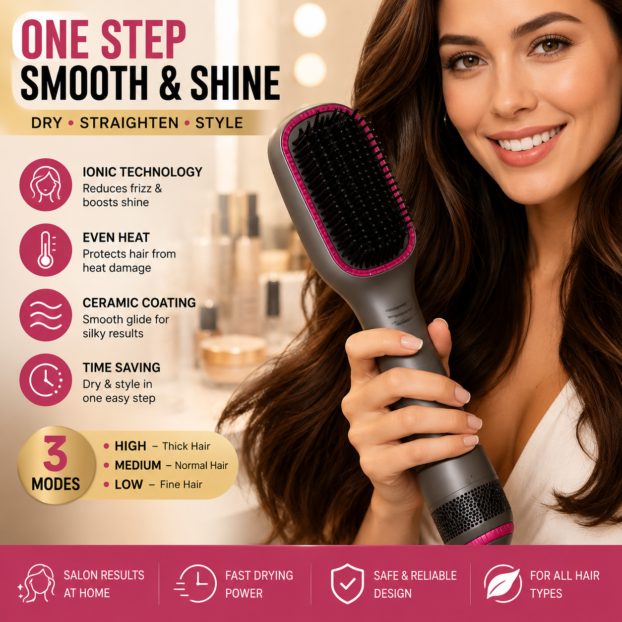 One-Step Hair Dryer Brush – 3-in-1 Blow Dryer & Styler