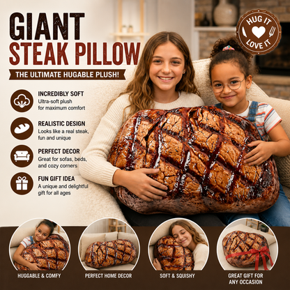 Grilled Steak Pillow | All About Vibe – Life-Like 3D Meat Throw Pillow | Funny Aesthetic Room Decor & Foodie Gift