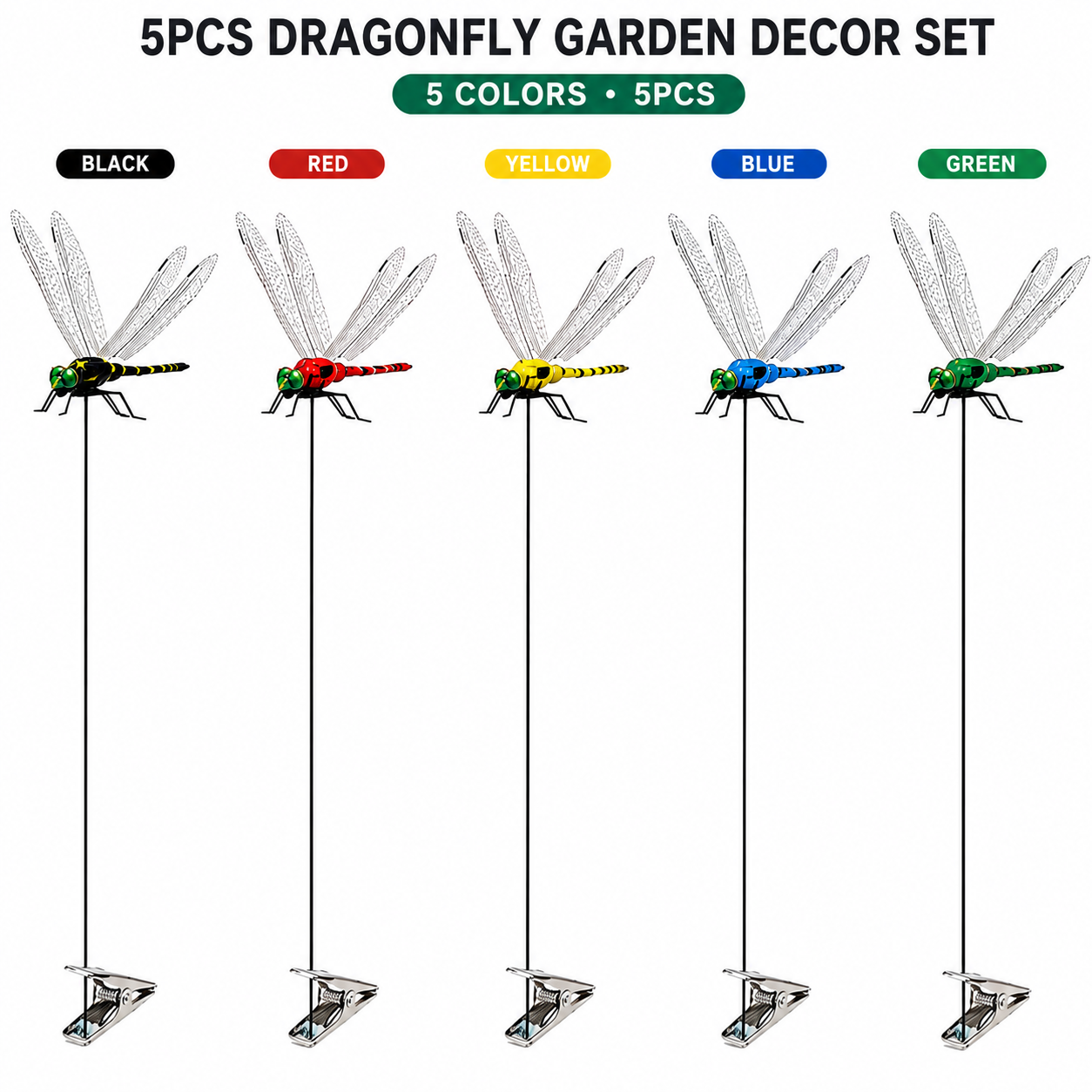 🪰 12-Pack Outdoor Dragonfly Clips – Natural Garden & Camping Decoration