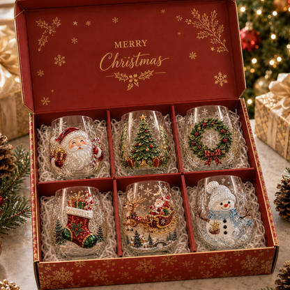 ✨Magical Christmas 3D Glass Cup Collection – Santa, Reindeer, Snowman & Christmas Tree