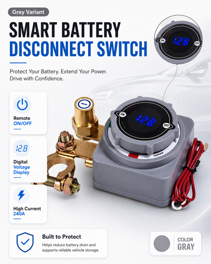Smart Remote Battery Disconnect Switch with Voltage Display & Dual Key Fobs