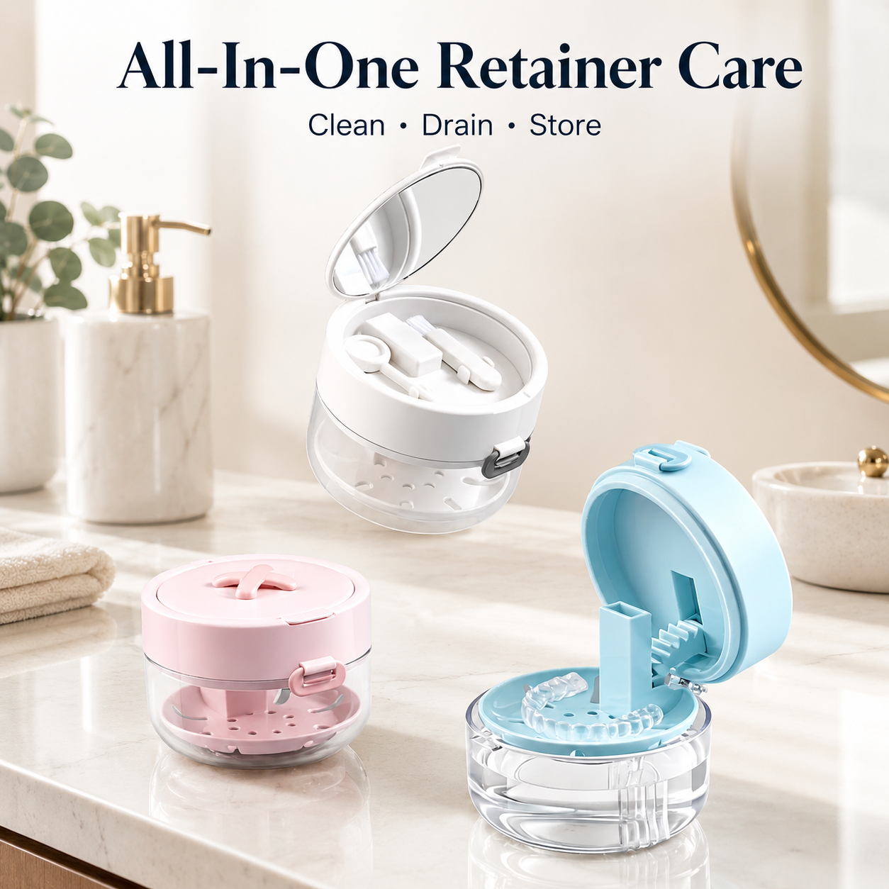 3-in-1 Travel Retainer Cleaner Case with Mirror & Drain Tray