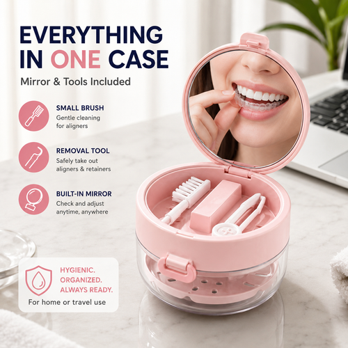 3-in-1 Travel Retainer Cleaner Case with Mirror & Drain Tray