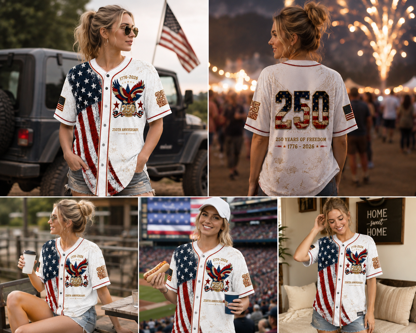 USA 250th Anniversary Baseball Jersey – Patriotic Eagle Button Shirt Plus Size Friendly