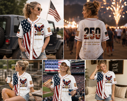 USA 250th Anniversary Baseball Jersey – Patriotic Eagle Button Shirt Plus Size Friendly