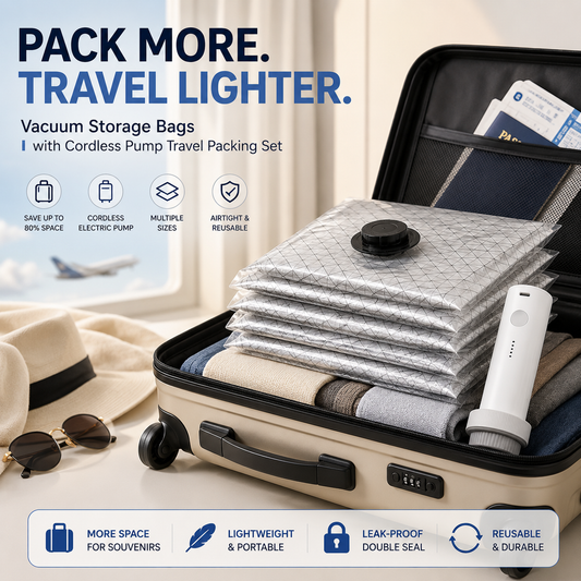 Vacuum Storage Bags Cordless Pump Travel Packing Set