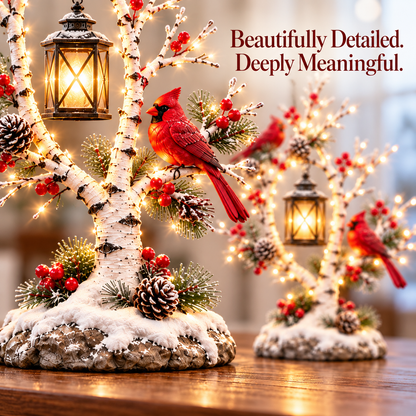 ❤️🐦 Cardinal Winter Lantern Tree – Lighted Snowy Birch Decoration & Meaningful Gift ✨