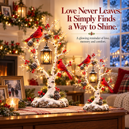 ❤️🐦 Cardinal Winter Lantern Tree – Lighted Snowy Birch Decoration & Meaningful Gift ✨