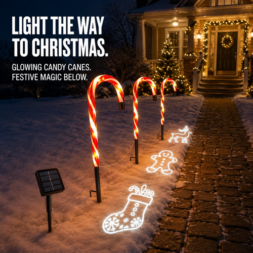 🎄Solar Candy Cane Projector Pathway Lights – Light the Way to Christmas