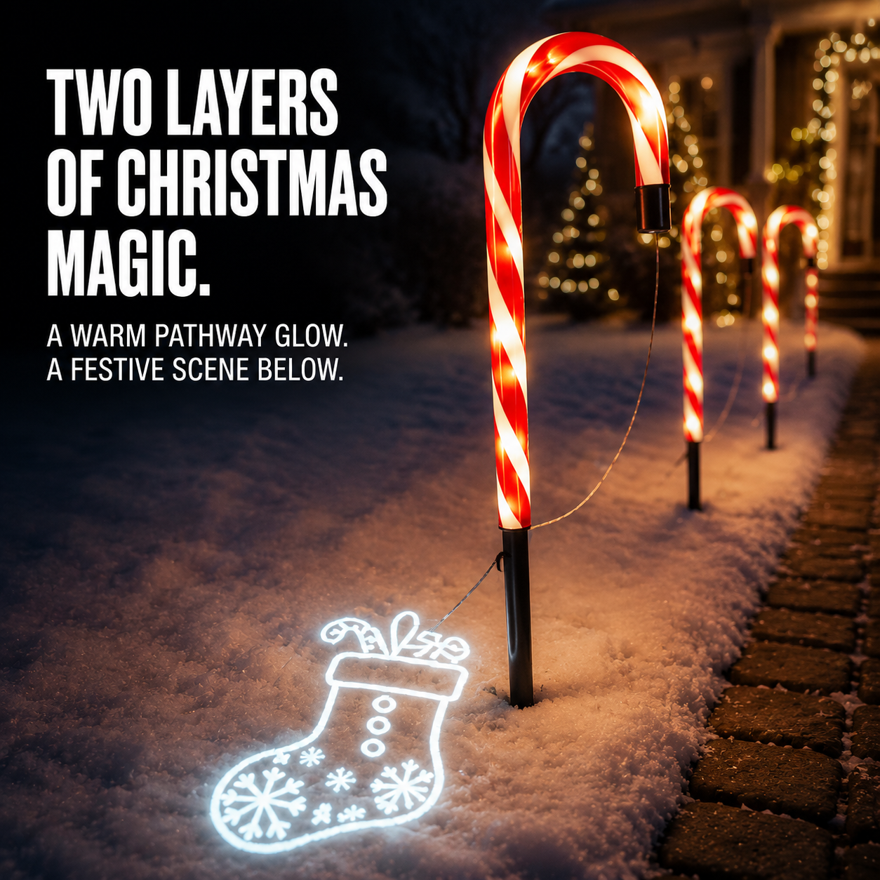 🎄Solar Candy Cane Projector Pathway Lights – Light the Way to Christmas